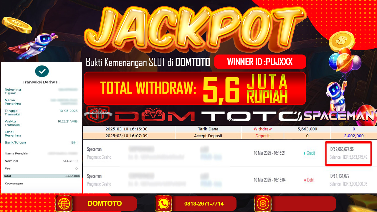 JACKPOT SLOT SPACEMAN 10 MARET 2025